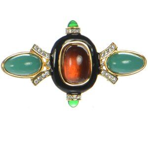 Vintage Kenneth Jay Lane KJL Art Deco Resin, Crystal & Enamel Pin Brooch